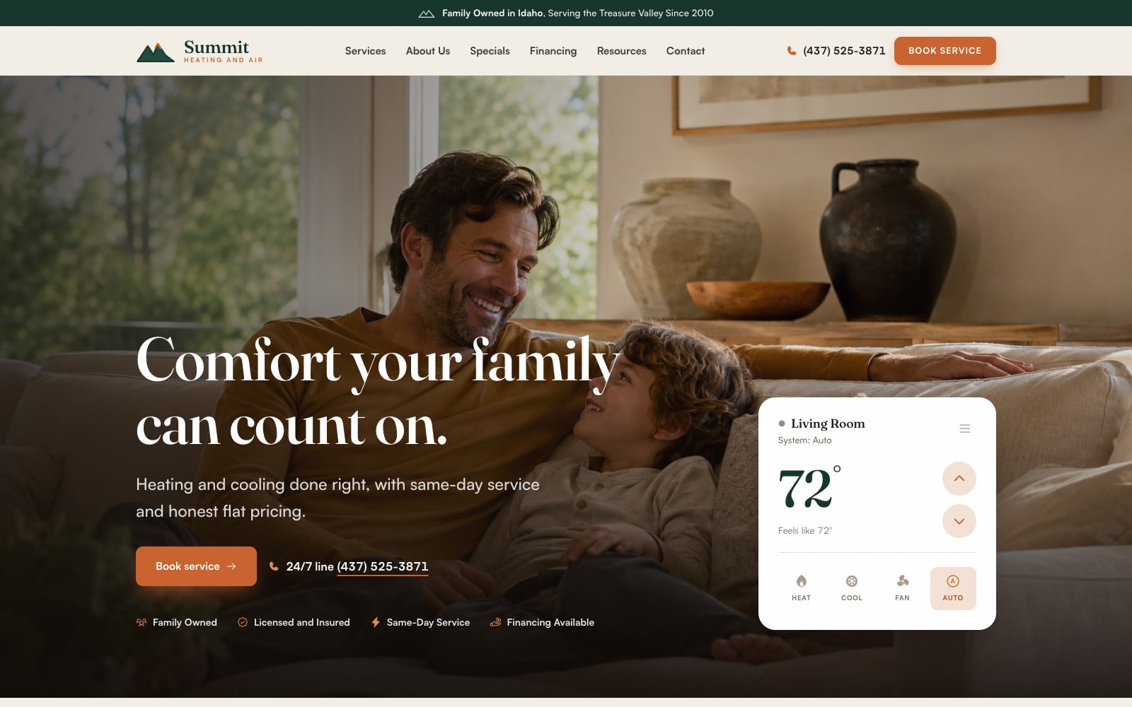 Summit Heating & Air website, designed by ArcMail